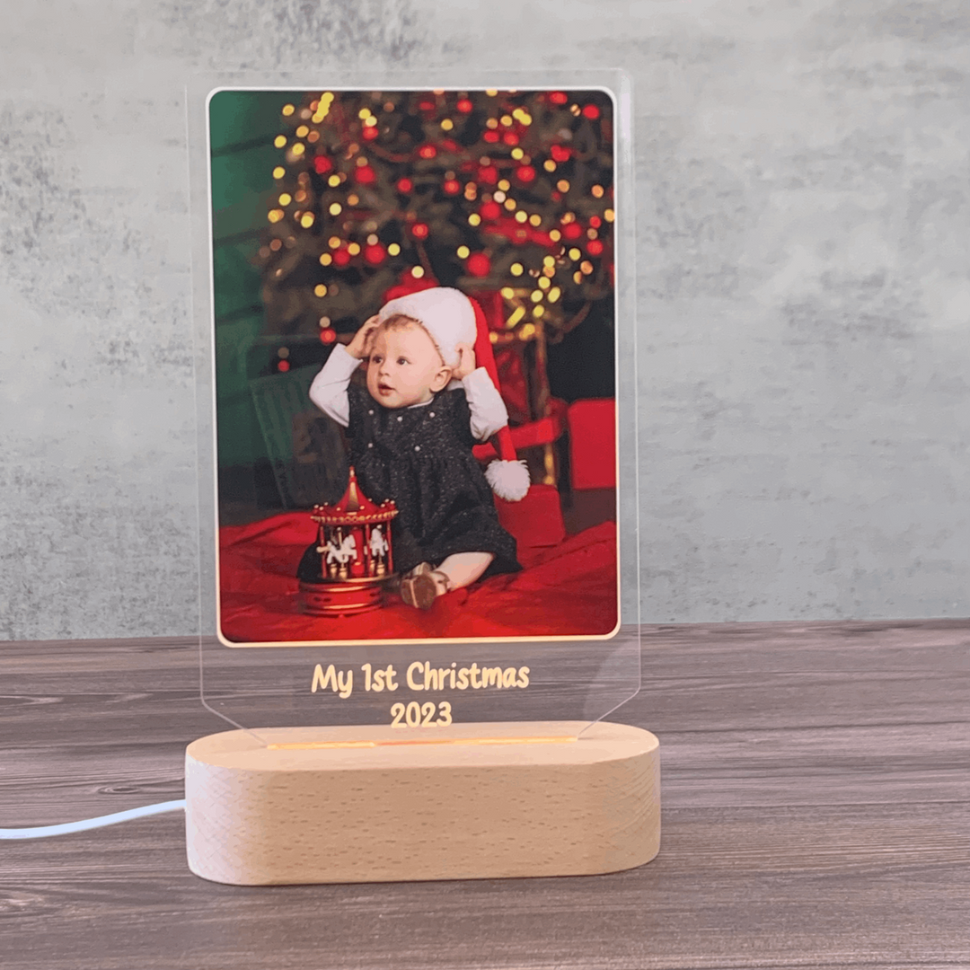 Baby's First Christmas Glow: Personalised Photo Night Lights