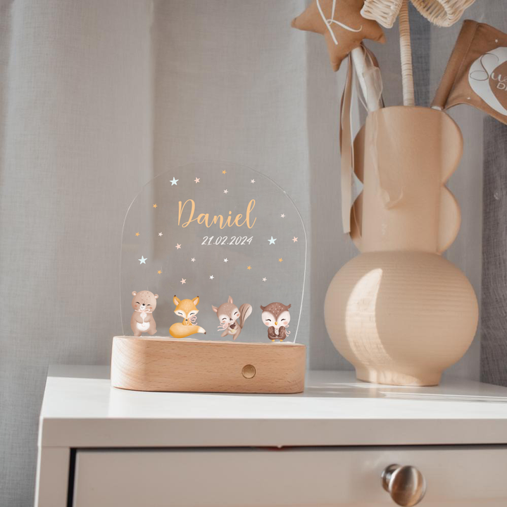 Personalised Night Light - Baby Woodland Creatures