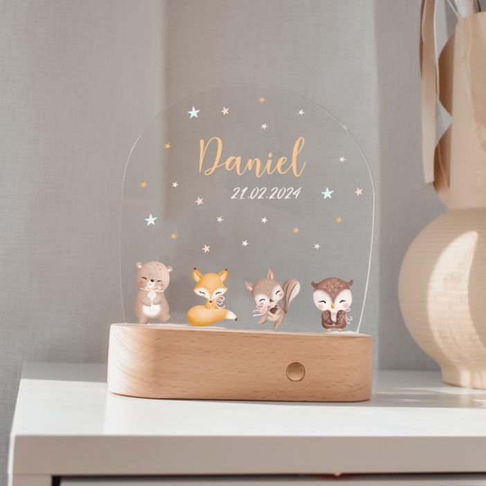 Personalised Night Light - Baby Woodland Creatures