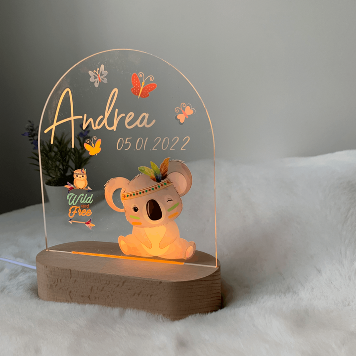 Cute personalised night light with warm LED  lights. Printed Boho Koala Customisable name