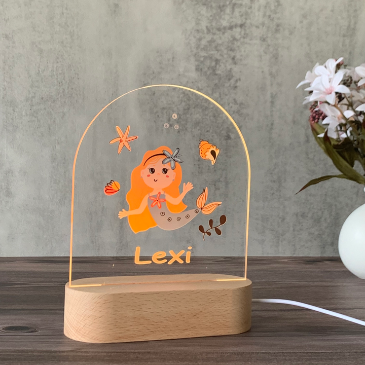 Personalised Gift Night Light for Little Girl - Cute Mermaid