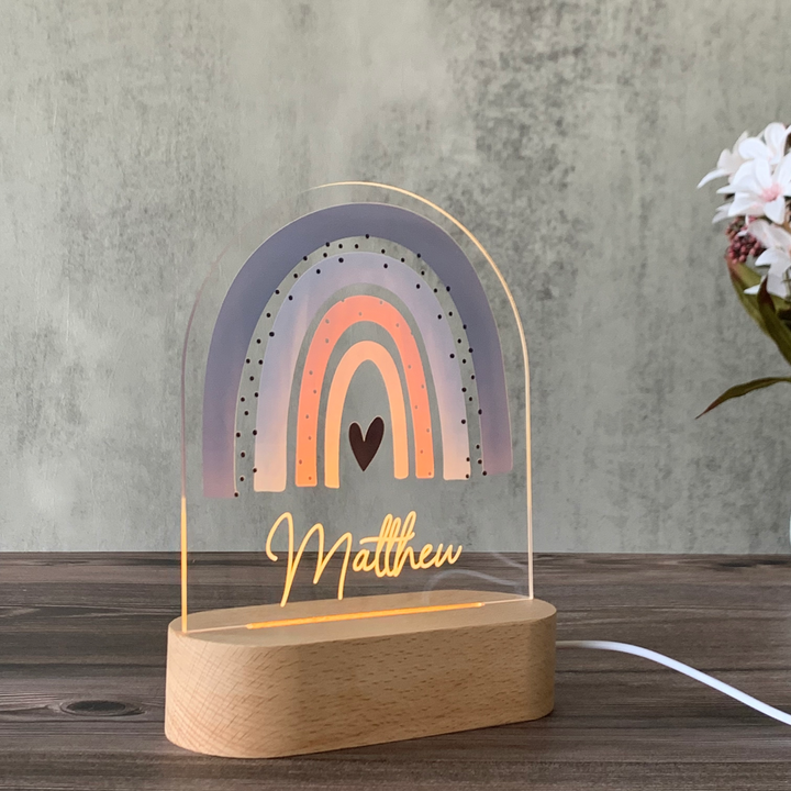 personalised night lights for kids with a boho rainbow