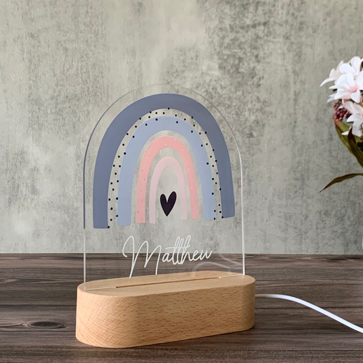 personalised night lights for kids with a boho rainbow