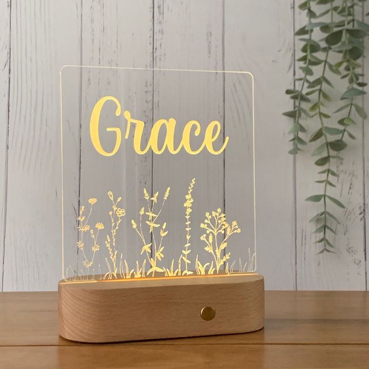 Wild Flowers Night Light for Girl with custom name